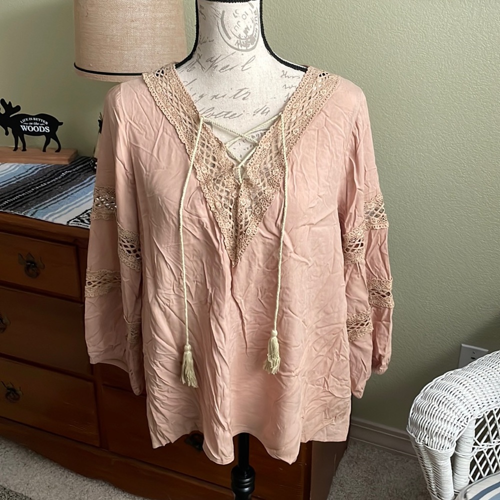 C.O.C. Beige Boho Tunic w/ Lace Details 1XL
